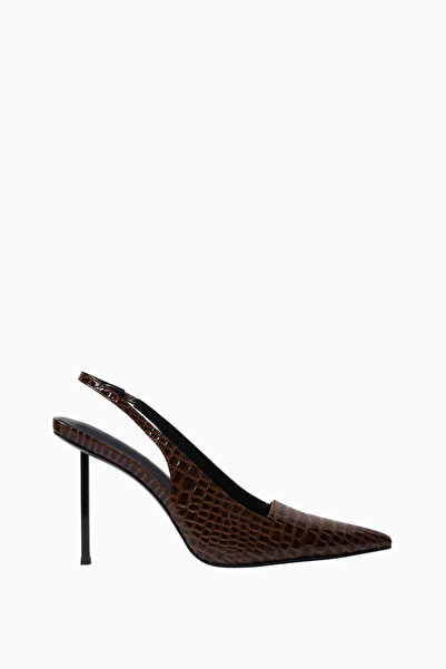 FEMME LA La G63 100 Brown Crocodile Vegan Leather, Slingback Stiletto
