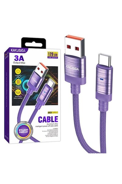 KAKU Cablu Date si Incarcare (KSC-972), USB-A la USB-C, 3A, Smart On-Off, Braided, 1m, Purple