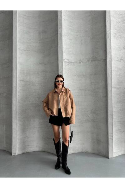 ÇEÇİM سترة نسائية كبيرة الحجم مبطنة بالجلد السويدي بسحاب ZYN-58812