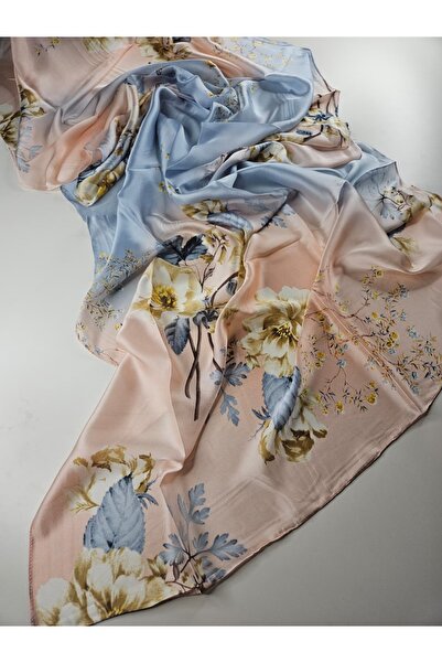 sem oyuncak Vual Silk Shawl Luxury Pink Blue Gradient Floral Patterned 90X180