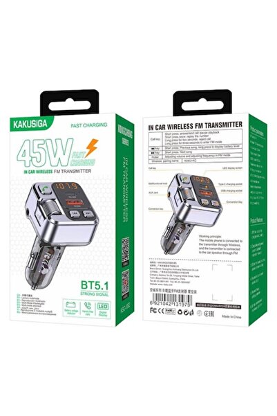 KAKU Modulator FM, BT (KSC-1062), 45W, 1xUSB-C, 1xUSB-A, PD, QC 3.0, Hands-Free, Argintiu
