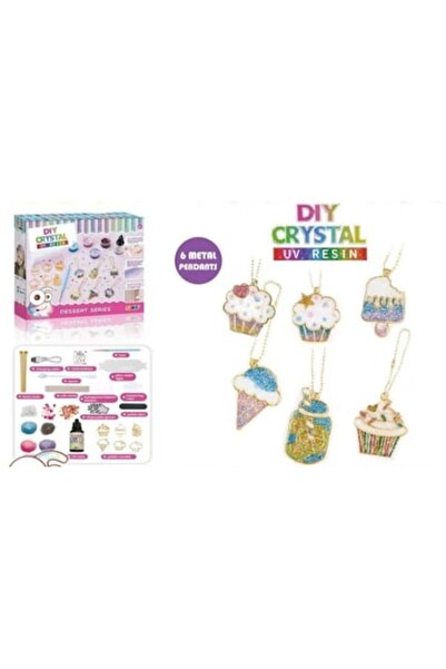 Toy Toy Toy Set DIY creativ cu 6 pandantive metalice, rășină UV, culori și sclipici, lanț auriu, temă deșert