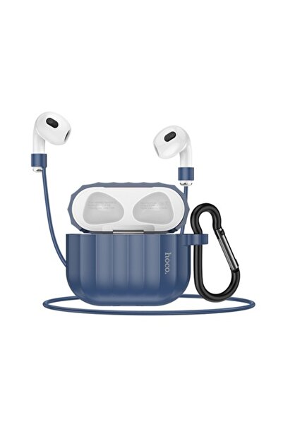 Hoco Husă din silicon (WB22) pentru AirPods 3 cu carabină și cablu pentru căști, albastră