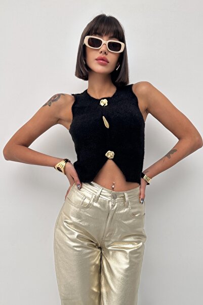 New Now Mone Gold Button Detail Knitwear Sweater