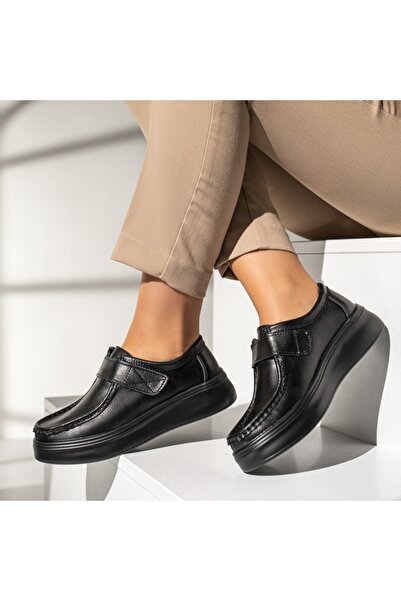 Modlet.ro Women's black genuine leather casual shoes with thick sole MOD13974