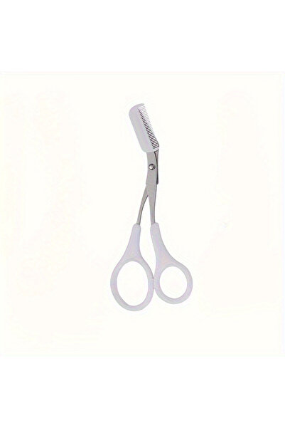 Choice3 1PC-White Stainless Steel Eyebrow Trimming Scissors With Comb, Safe Eyebrow Trimming Makeup Tool, Pr