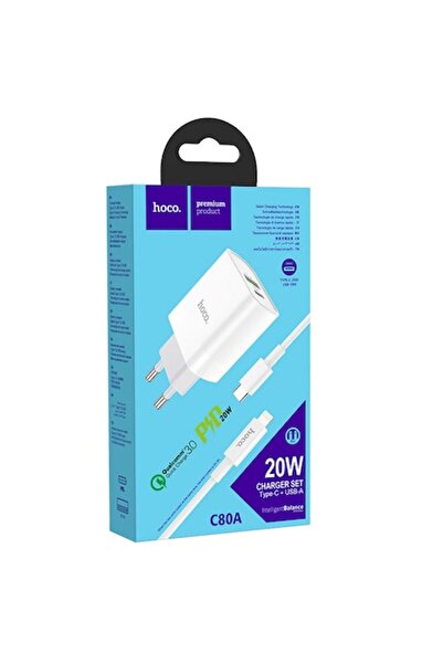 Hoco (C80A) - Încărcător de rețea + cablu Lightning, 20W, 5V, 3.1A, 1xUSB-C, ...