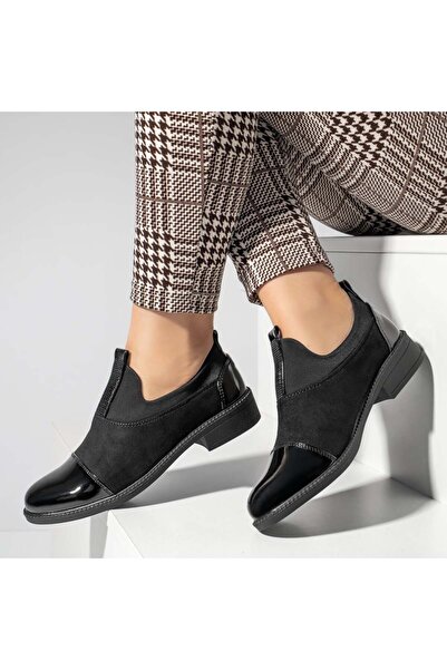 Modlet.ro Women's black suede casual shoes with rhinestones MOD10979