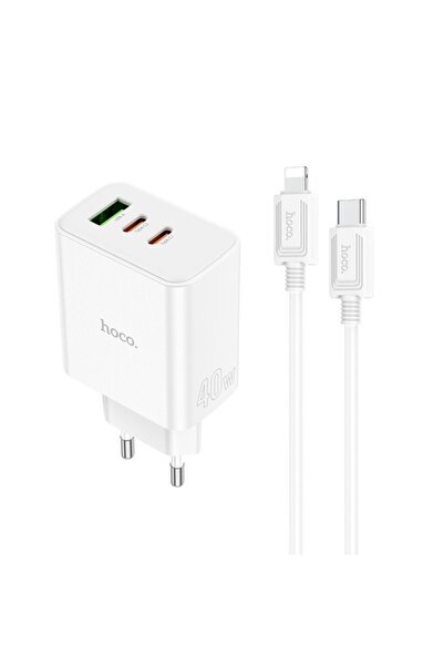 Hoco Incarcator Retea (C126A) + Cablu Lightning, 40W, 2xUSB-C, 1xUSB-A, PD, QC 3.0, White