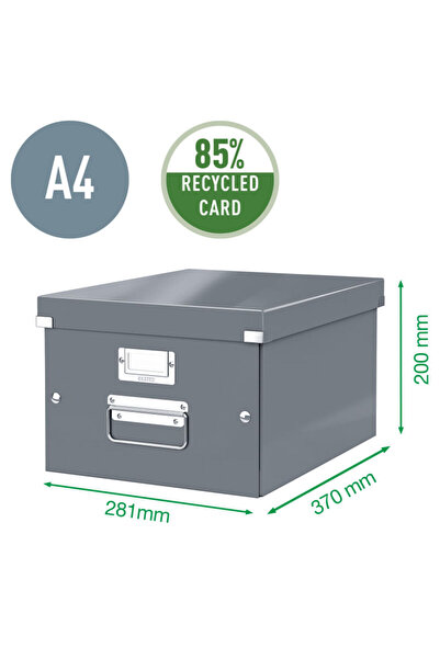 Leitz WOW Click & Store storage box, laminated, foldable, with lid and handle, 28x20x37 cm, red