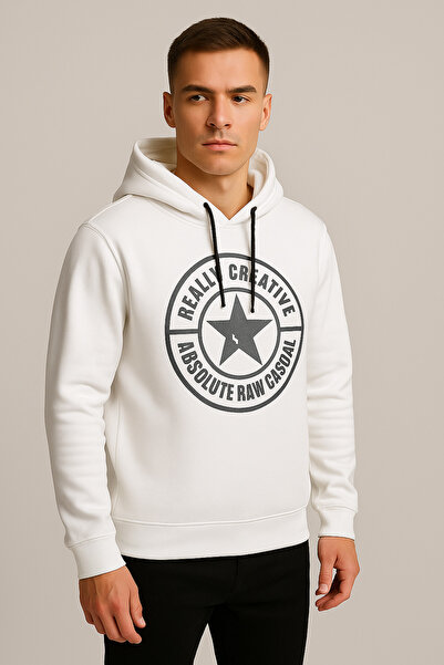 UOMOPARK Наистина креативна бяла суитшърт с качулка – удобна, за всеки ден и в ежедневен стил
