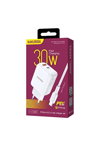 KAKU Încărcător de perete (KSC-670) + cablu USB-C, 30W, 1xUSB-C, 1xUSB-A, PD, QC 3.0, alb