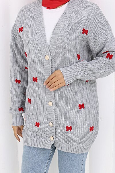 benguen Bow Detailed Knitwear Cardigan N490 Gray
