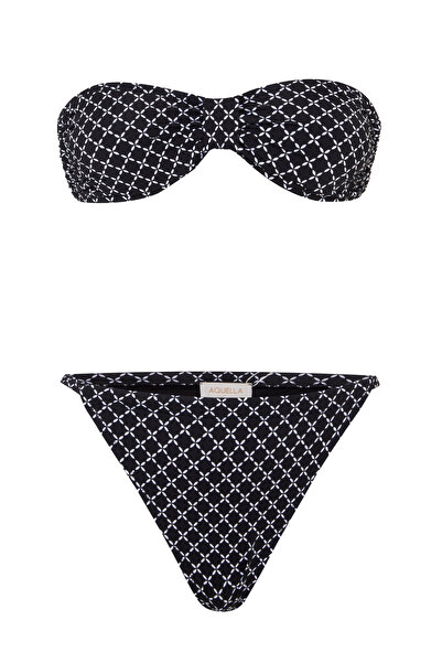 AQUELLA Black Patterned Strapless Bikini