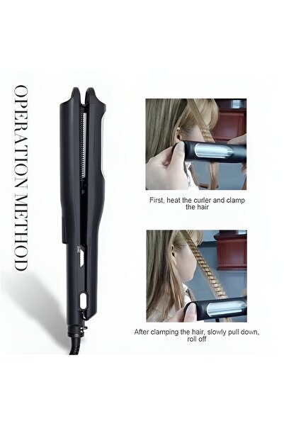 Flippy Ceramic Hair Waver, Max 2106C, LED Light, 2 Temp Settings, Lock Function, 31 x 3.5 cm, Black