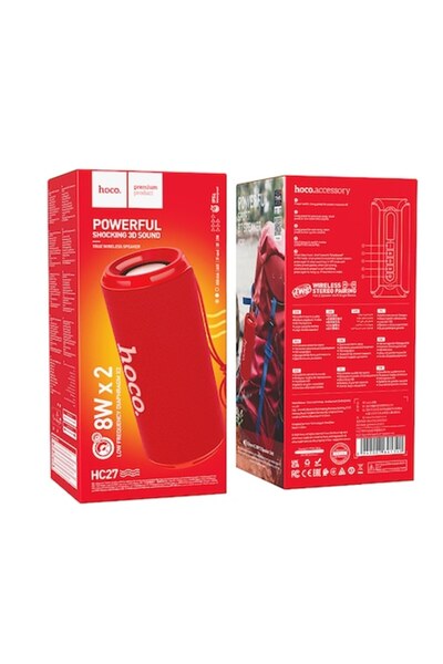 Hoco Portable Speaker HC27, Wireless, BT5.4, 2x8W, 1500mAh, TF Card, USB, Red