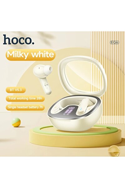 Hoco Căști Bluetooth TWS cu carcasă transparentă și afișaj digital, Shadow (EQ6), alb lăptos