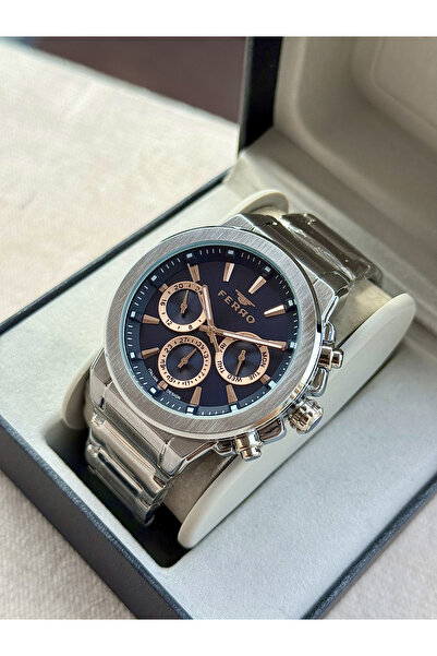 FERRO Silver Steel Band Men's Wristwatch Fm40123A-A3 All Functions Active 3 Atm Water Resistant