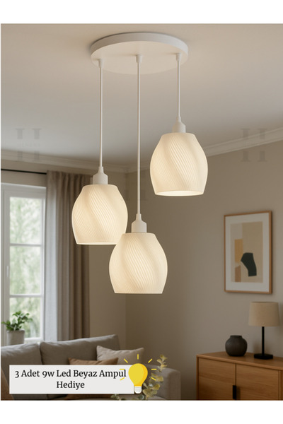 Heners 3'lü Siyah Sarkıt Avize - 3 Başlıklı Avize Modern E27 Yatak Odası Salo...