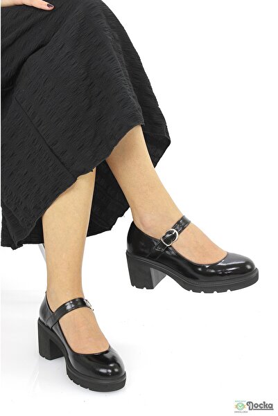 Mammamia Women's Thick Platform Heeled Genuine Leather Seasonal Classic Patent Leather Shoes M26/Ka155