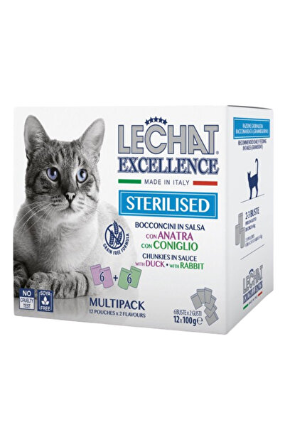Monge Hrana Umeda Pentru Pisici, LeChat Excellence Steril, Multipack, Cu Rata/Iepure, 12x100 g