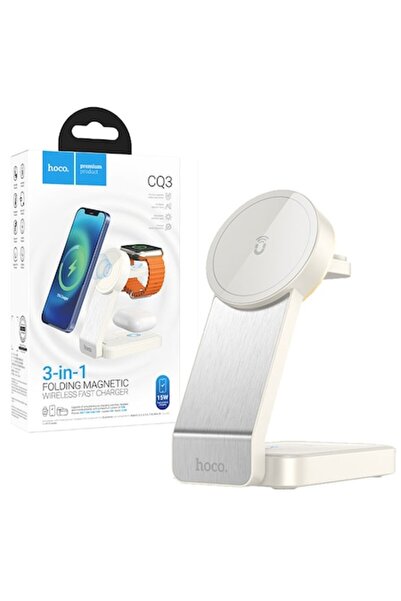 Hoco Wireless Charging Station (CQ3), MagSafe, 15W, Qi Charging, Stand, 3 in 1, White