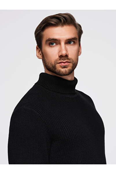 OMBRE Klassischer Rollkragenpullover aus Baumwolle für Herren - Schwarz V4 OM-SWTN-0162 M