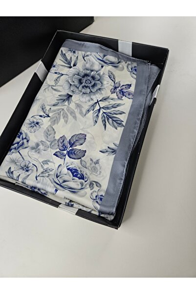 sem oyuncak Vual Silk Shawl Luxury Gray Stripe Floral Patterned 90X180