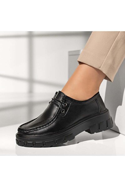 Modlet.ro Γυναικεία μαύρα casual παπούτσια από Γνήσιο Δέρμα με χοντρή σόλα κα...