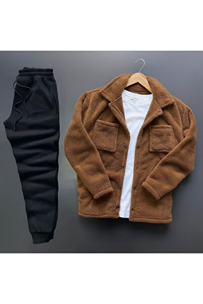 VİPER سترة من القطيفة + بدلة رياضية شتوية مكونة من قطعتين - لون بني