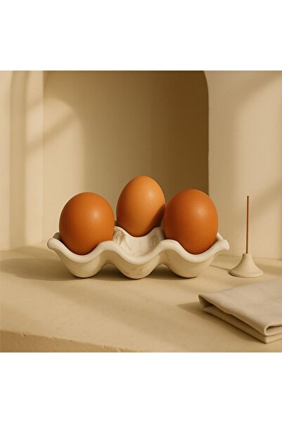 Narizen Home El Yapımı Seramik Yumurtalık – Mermer Desenli, 6’lı Bölmeli