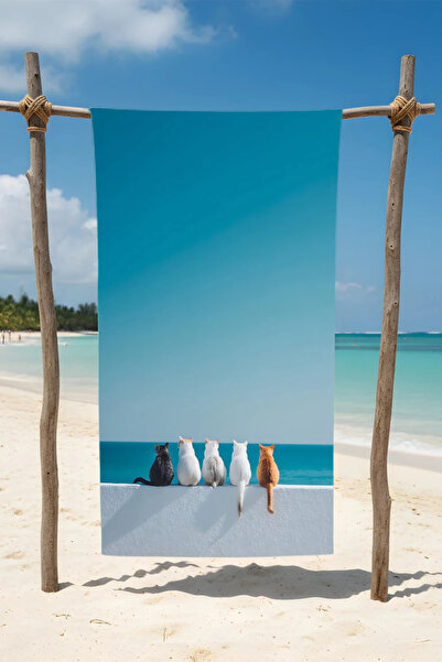 BETHA Cats Printed Cotton Beach Towel – Patterned Design – 75X150 cm