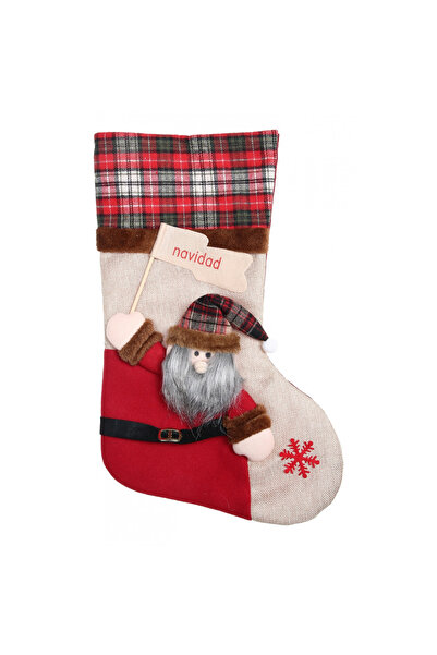 Toolsy Gift stocking, Flippy, with Santa Claus pattern, cream, size 20x40 cm, textile, interior