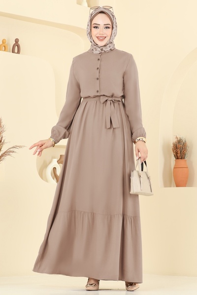 ModaMerve Önden Yarım Düğmeli Elbise 5003ERK1158-MS Vizyon