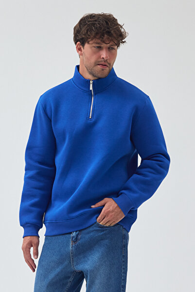 Windy Island Erkek Oversize Yarım Fermuarlı İçi Polarlı Yumuşak Dokulu %100 Pamuk Sweatshirt
