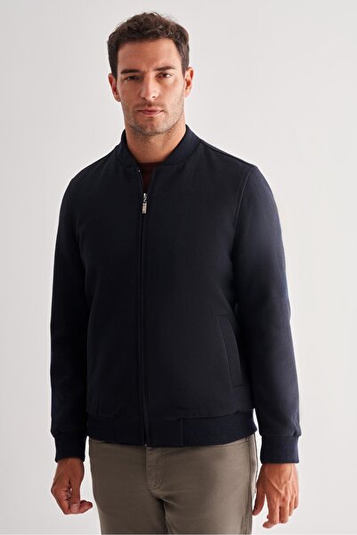 İmza Dark Navy Blue Cashmere College Collar Plain No Slit Full Lining Comfort Fit Classic Coat 1007245159