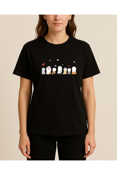 Kedi Patileri Baskılı T-Shirt