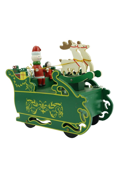 Toolsy Decorated music box, Santa's Sleigh, Green, Wooden, 16 cm x 18.5 cm, Interior, Flippy