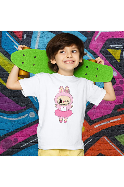 OEM Tricou copii unisex alb cu imprimeu Labubu, 100% bumbac, alb, 912