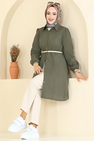 ModaMerve Manşeti Lastikli Terikoton Tunik 3063KTR750-MS Haki