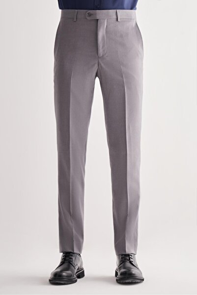 İmza Gray Side Pocket Open Leg Self Patterned Slim Fit Stretchable Trousers 1003255151