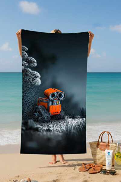 BETHA منشفة شاطئ قطنية مطبوعة روبوت – تصميم منقوش – 75x150 سم