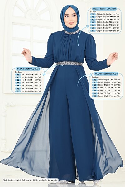 ModaMerve Drapeli Şifon Abiye Tulum 5006AB368-MS Petrol