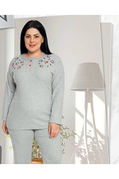 Hugglii Gray Embroidered Women's Cotton Pajama Set