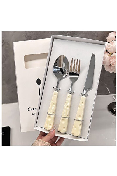 Flippy Set Tacamuri, Flippy, 3 Piese, Lingura Furculita Cutit, Stil Italian, Manere Plastic, Inox, Auriu