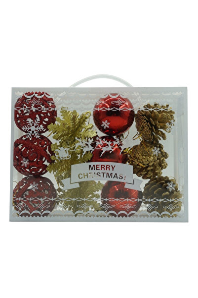 Toolsy Set de 12 ornamente pentru brad de Crăciun, Flippy, tip glob, roșu/aur...