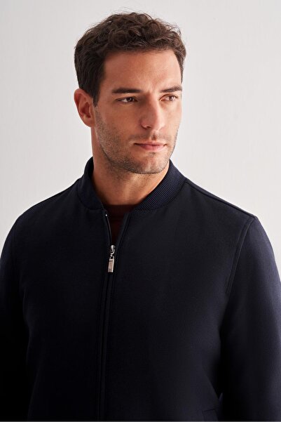 İmza Dark Navy Blue Cashmere College Collar Plain No Slit Full Lining Comfort Fit Classic Coat 1007245159