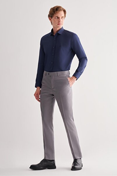 İmza Gray Side Pocket Open Leg Self Patterned Slim Fit Stretchable Trousers 1003255151