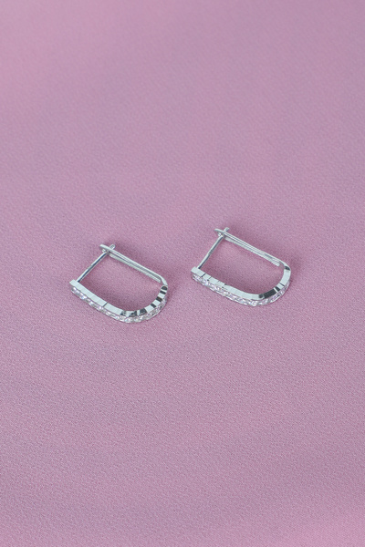 HECHAM GÜMÜŞ Gümüş J Küpe Tek Sıra Taşlı 925 Ayar 19x14 mm