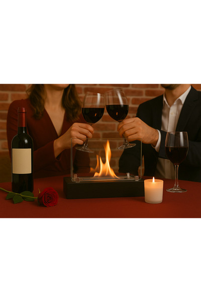 Trihome Doğal Ahşap Kasalı Masaüstü Biyotenel Şömine – Dekoratif & Isıtıcı Yı...